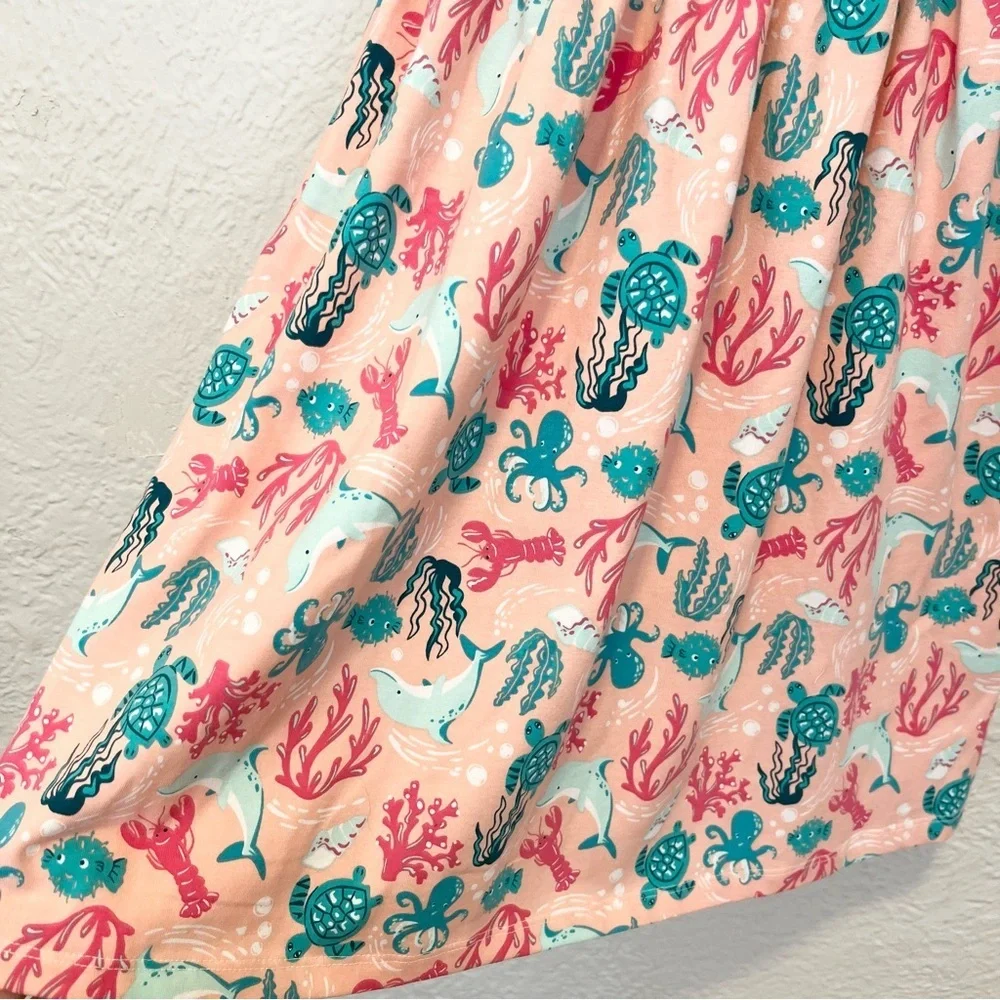 Tommy Bahama Dress Peach Pink Sea Dolphins Turtles 10